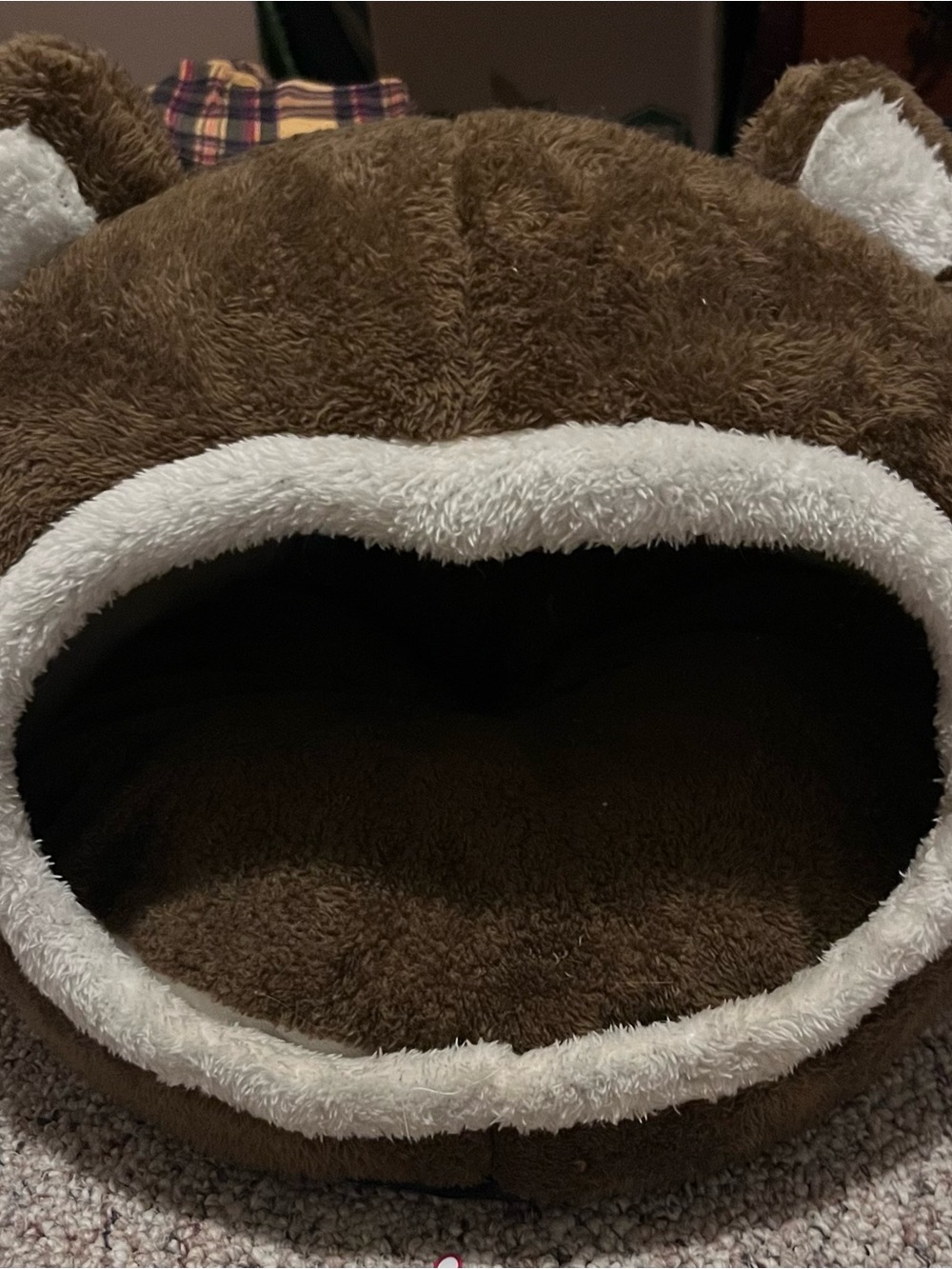 Cozy Brown & Cream Plush Cave Cat Bed by